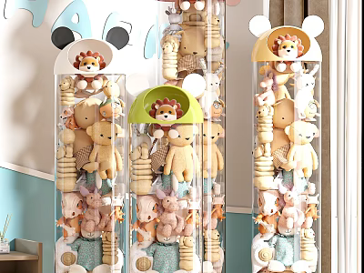Transparent Multi Layer Storage Organizer for Stuffed Lion Rabbit Toys in Kids Room Decorative Design 3d model