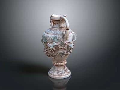 Intricately Carved Ceramic Sculpture Vase With Grape And Leaf Designs 3d model
