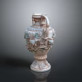 Intricately Carved Ceramic Sculpture Vase With Grape And Leaf Designs