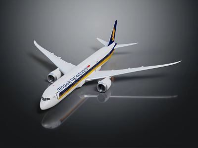 Singapore Airlines Modern Airliner With White Blue Yellow Stripes Wing Tail Design On Dark Background 3d model