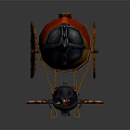 Flying Steampunk Carriage With Red Covering Balloon Front Cannon And Side Wings