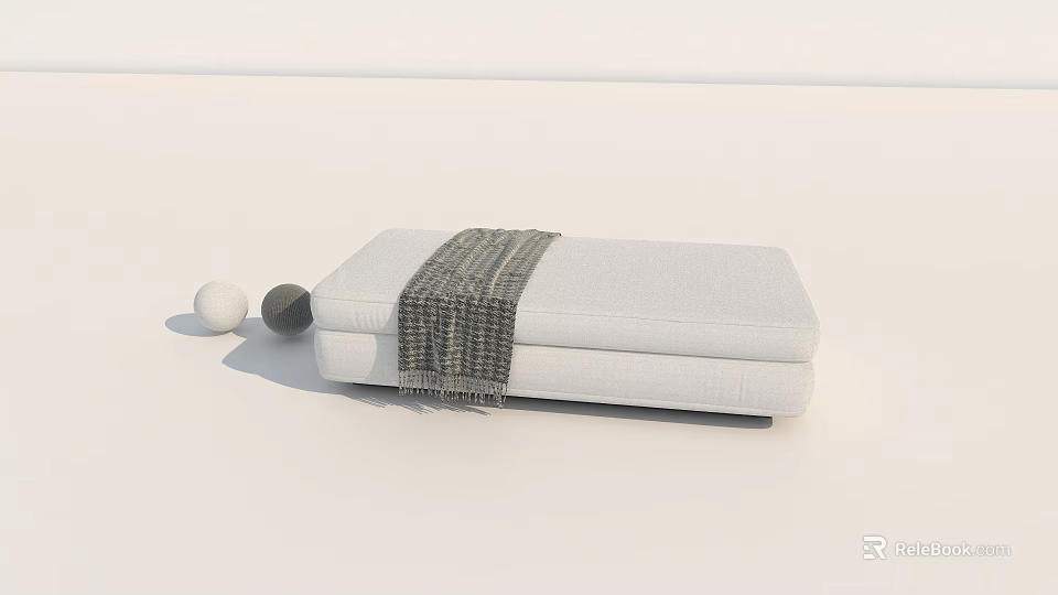 White Sofa Bench With Soft Striped Blanket And Two Balls In Minimalist Space 3d model