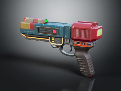 Futuristic Sci Fi Pistol With Blue Red Yellow Accents Green Sight Light And Black Grip 3d model