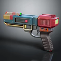 Futuristic Sci Fi Pistol With Blue Red Yellow Accents Green Sight Light And Black Grip