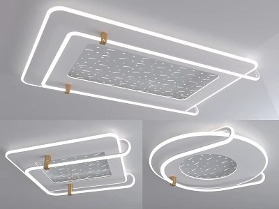 Modern Geometric Ceiling Light With LED Strips And Golden Metal Accents 3d model
