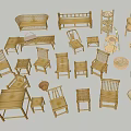 Bamboo Table And Chair Set With Sofa Shelf And Handwoven Baskets 3d model