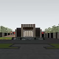 Modern Entrance Gate Architectural Design With Plaza Greenery And Stone Elements 3d model