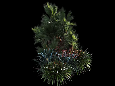 Vibrant Garden Shrub Boasting Lush Green Foliage And Red Leaf Accents 3d model
