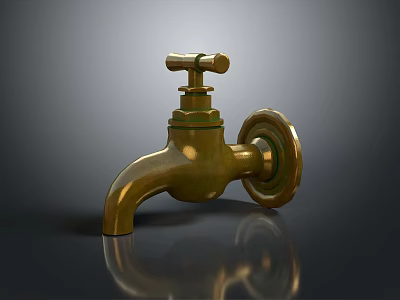Vintage Style Brass Faucet Wall Mounted Shiny Finish Classic Design Household Item 3d model