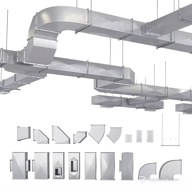 Architectural Ceiling Design With Metal Components Various Shapes And Suspended Frames 3d model 