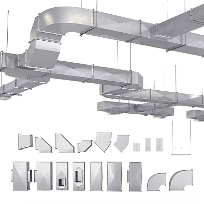 Architectural Ceiling Design With Metal Components Various Shapes And Suspended Frames 3d model