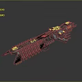 Futuristic Detailed Sci-Fi Spaceship Model Elongated Shape Gray Exterior Red Yellow Accents Complex Structure