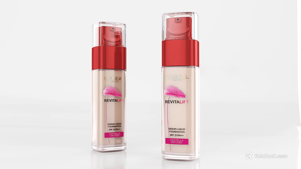 L'OREAL REVITALIFT Liquid Foundation Two Bottles With Red Pump And Label 3d model 
