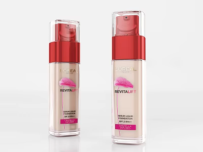 L'OREAL REVITALIFT Liquid Foundation Two Bottles With Red Pump And Label 3d model