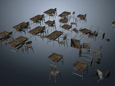 Multiple Dining Table And Chair Sets With Wooden Tops And Metal Frames 3d model