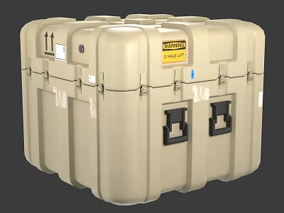 Beige Hard Shell Flight Case With Multiple Latches Handles And Warning Label 3d model