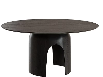 Dark Wooden Round Dining Table With Unique Column Base And Open Cutout Design 3d model