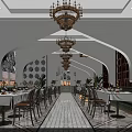 Elegant Middle Eastern Style Restaurant Interior With Ornate Chandeliers Arched Walls And Green Sofa Seats