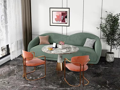 double sofa dining table chair leisure sofa 3d model
