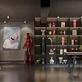 Contemporary Interior Featuring Red Iron Man Figure Shelving Unit With Dolls Decorations Table And Chairs