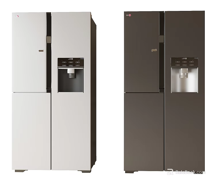 Modern Double Door Refrigerators With Water Dispenser In White And Dark Gray Colors 3d model 