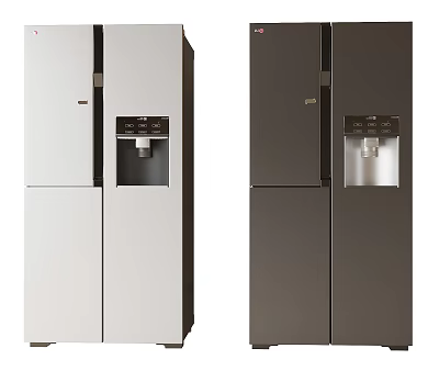 Modern Double Door Refrigerators With Water Dispenser In White And Dark Gray Colors 3d model