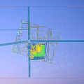 Aerial View Planning of Modern Commercial Complex with Glass Facades Landscaped Gardens and Parking Area