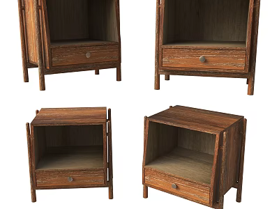 Natural Wooden Bedside Table Interior Design With Open Frame And Drawer 3d model