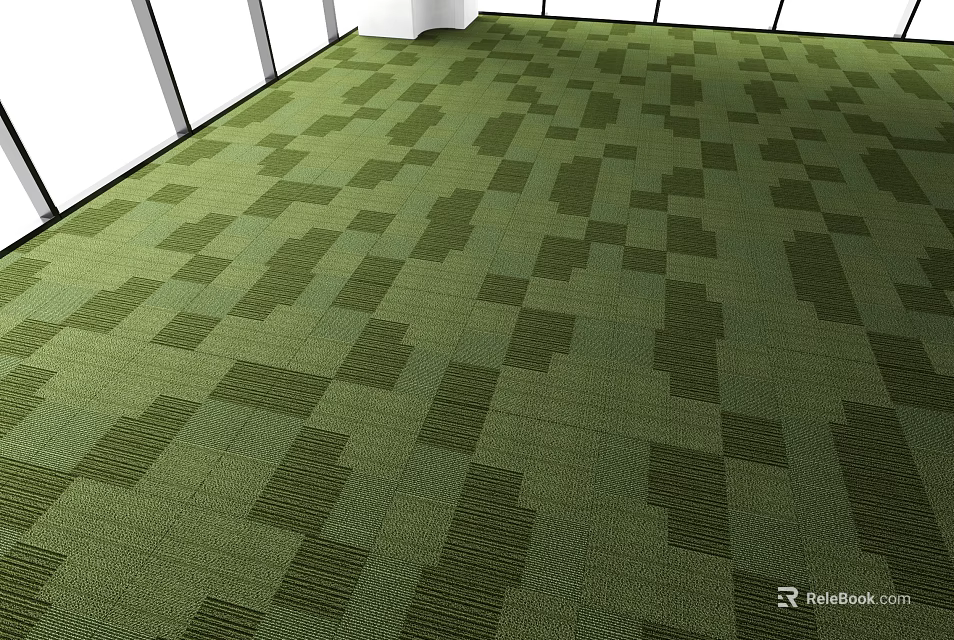 Modern Green Square Pattern Carpet On Floor With Window Background 3d model