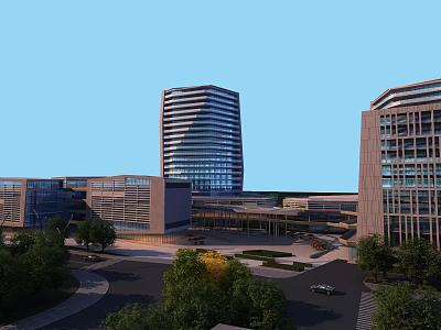 Modern Residential Complex with Tower Buildings Glass Curtain Walls and Green Surroundings 3d model
