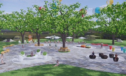 Modern Park Art Park Landscape Sketch Culture Square Alien Leisure Seat Hot Air Balloon Sports 3d model