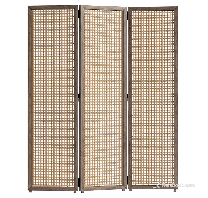 Elegant Decorative Screen With Grid Weave Pattern And Wooden Frame For Interior Design 3d model