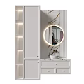 Modern Wall Mounted Washbasin Vanity With Circular LED Mirror And Marble Countertop