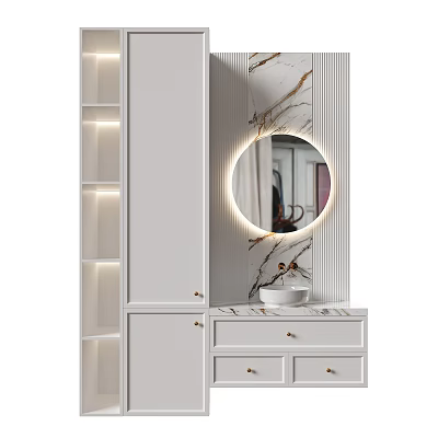 Modern Wall Mounted Washbasin Vanity With Circular LED Mirror And Marble Countertop 3d model