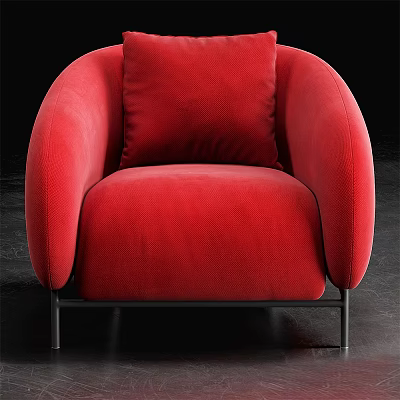 Red Single Sofa With Curved Armrests Velvet Upholstery And Metal Legs Modern Style 3d model