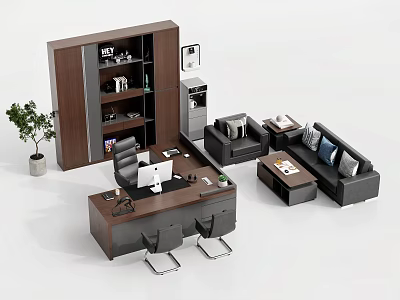 Modern Office Desk And Chair Set With Wooden Shelf And Sofa Furniture 3d model
