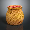 Yellow Handwoven Basket With Handle For Daily Use Decorative Storage And Petals