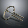 Antique Metal Tool With Ring Shape And Fork Ends Featuring Engravings