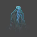 Glowing Blue Bioluminescent Jellyfish With Long Tentacles On Dark Background