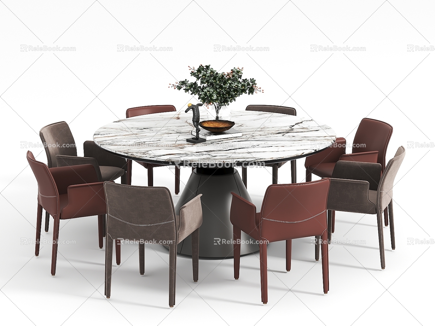 Modern round dining table and chair combination 3d model