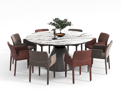 Modern round dining table and chair combination 3d model