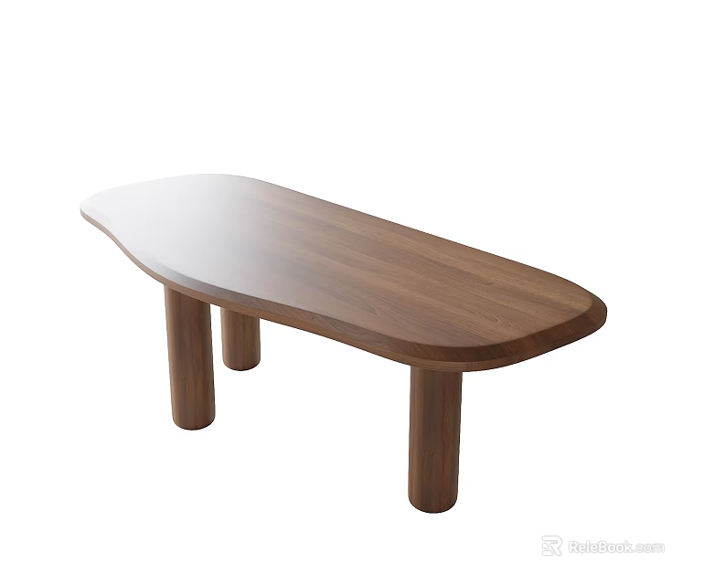 Modern Walnut Wood Desk With Oval Tabletop And Cylindrical Legs For Home Office 3d model 