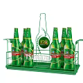 Six TSINGTAO Beer Bottles Neatly In Green Plastic Carrier Display Rack