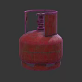 Red Rustic Propane Gas Cylinder With Metal Handle And Worn Surface