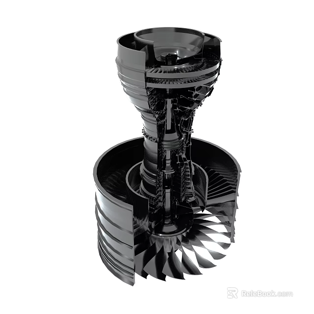 Aero Engine Turbine Internal Structure With Blades And Mechanical Components 3d model 