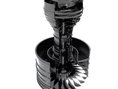 Aero Engine Turbine Internal Structure With Blades And Mechanical Components 3d model