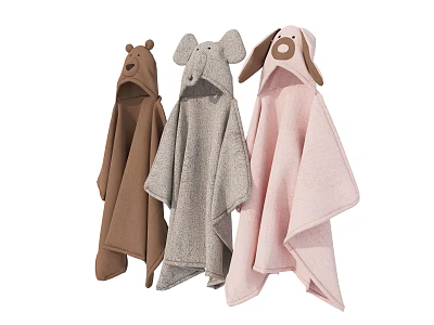 Cute Animal Shaped Children's Hooded Towels Brown Gray Pink Soft Cozy 3d model