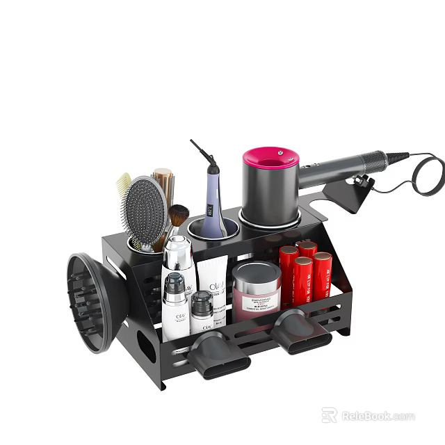 Multi Tier Hair Tool Organizer Rack With Hair Dryer Brushes Curling Iron And Beauty Products 3d model 