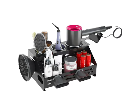 Multi Tier Hair Tool Organizer Rack With Hair Dryer Brushes Curling Iron And Beauty Products 3d model