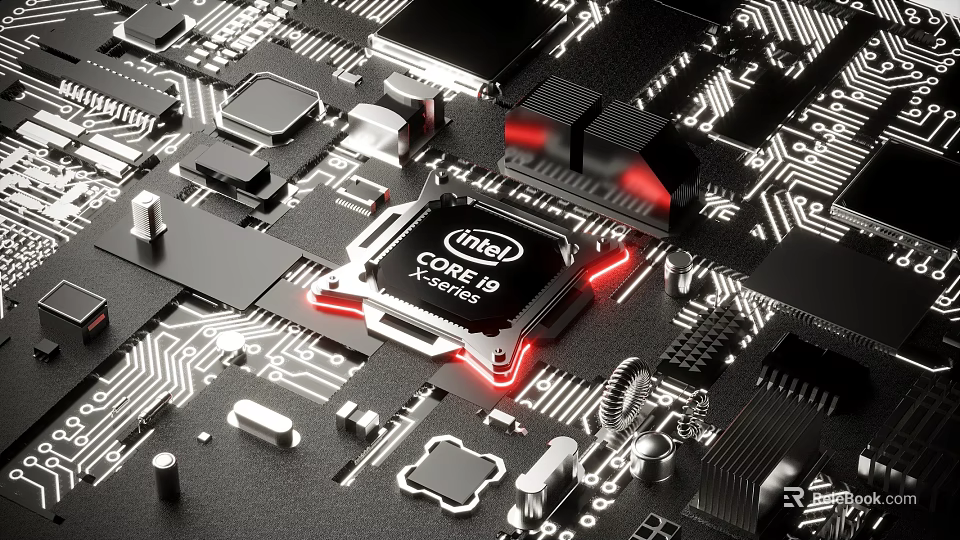 High Performance Intel Core i9 14900K Chip On Digital Device Circuit Board With Electronic Components 3d model